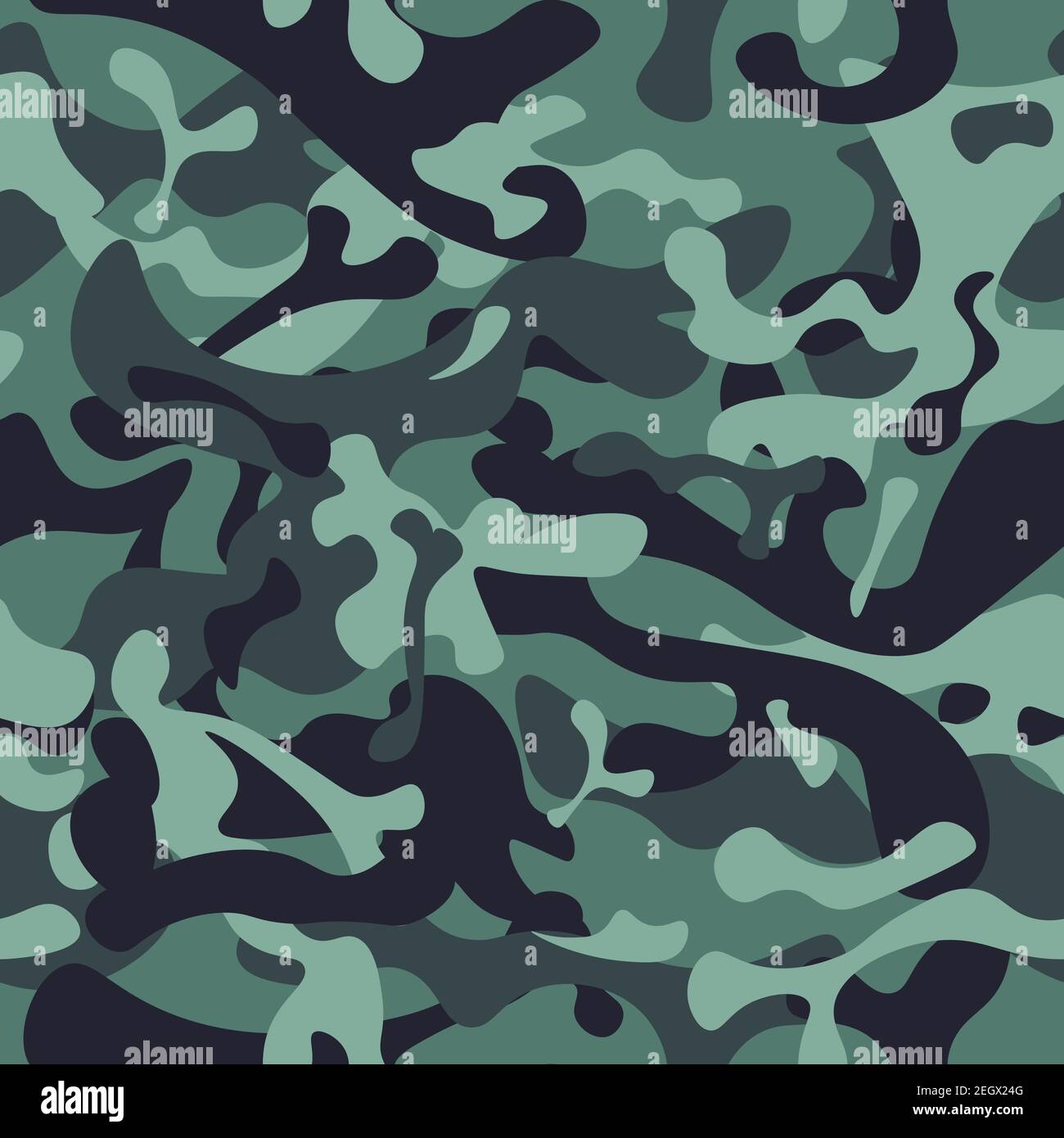 Winter camouflage seamless pattern background. Classic clothing and uniform design with blue and green elements. Soldier camo military vector. Stock Vector