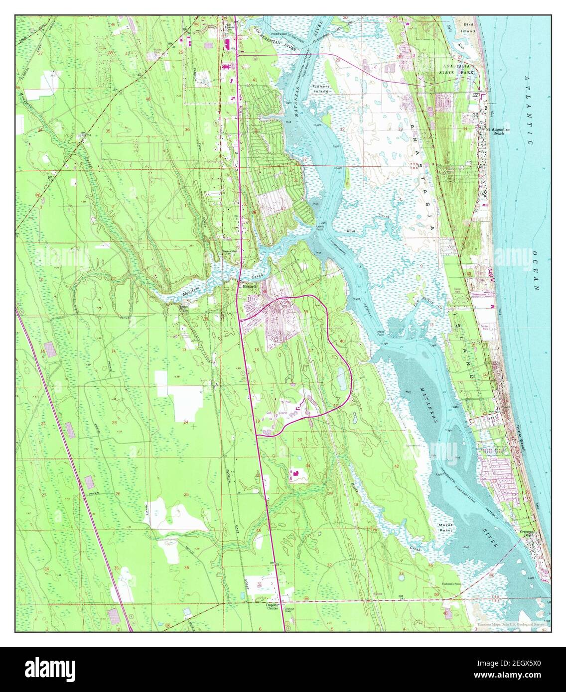 St Augustine Beach, Florida, map 1956, 1:24000, United States of America by Timeless Maps, data U.S. Geological Survey Stock Photo