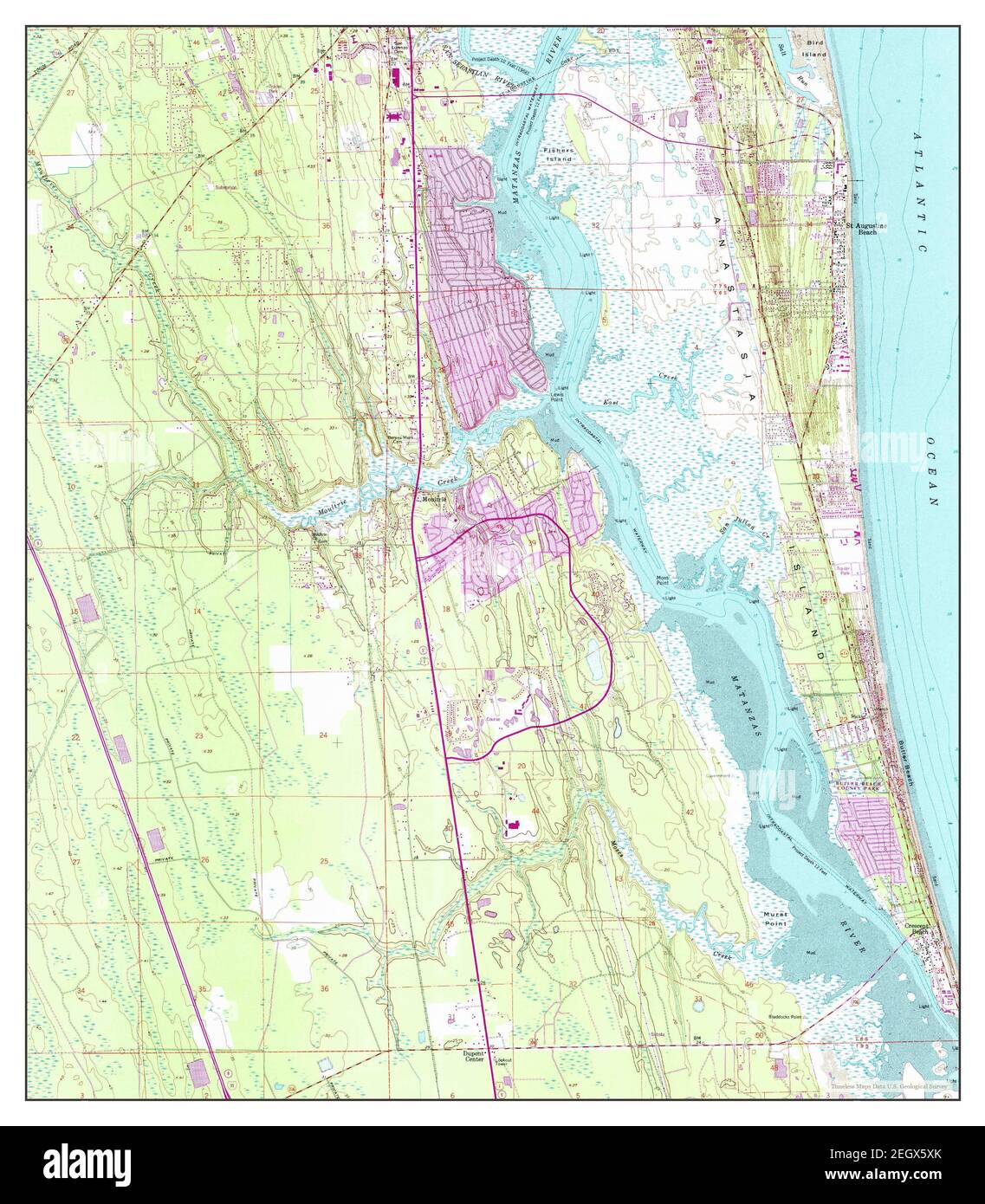 St Augustine Beach, Florida, map 1956, 1:24000, United States of America by Timeless Maps, data U.S. Geological Survey Stock Photo