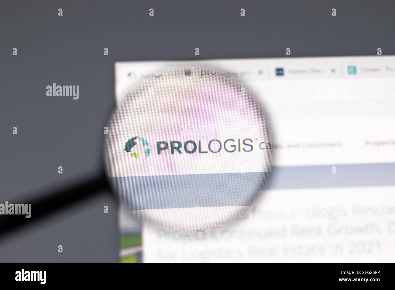 New York, USA 15 February 2021 Prologis website in browser with company logo, Illustrative