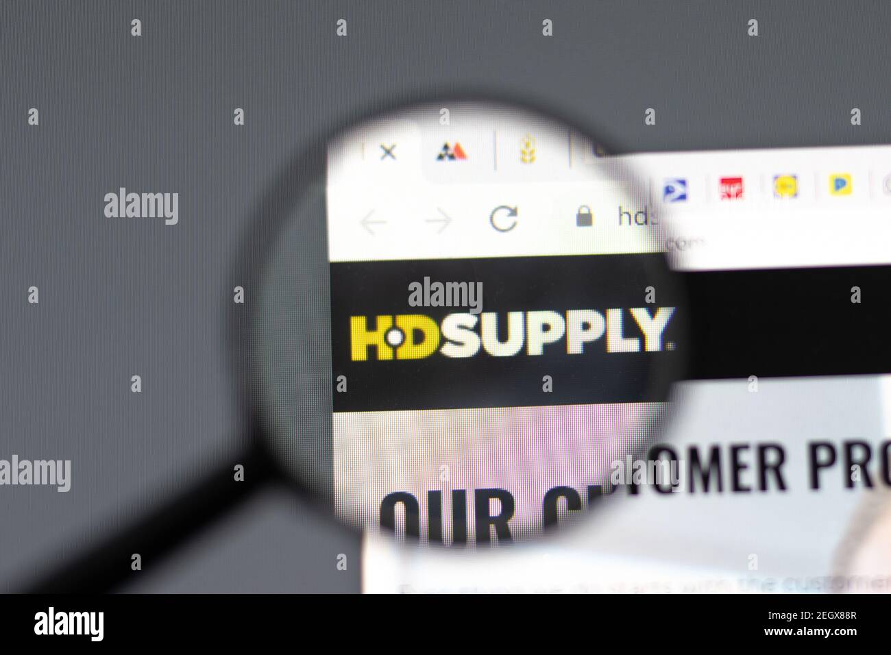 New York, USA - 15 February 2021: HD Supply website in browser with company logo, Illustrative Editorial Stock Photo