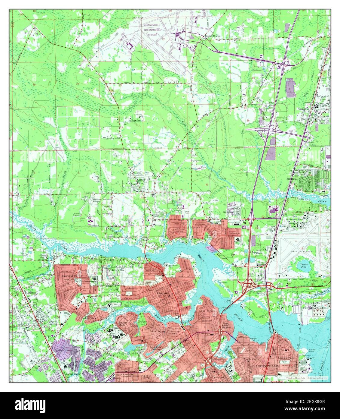 Trout River, Florida, map 1964, 124000, United States of America by