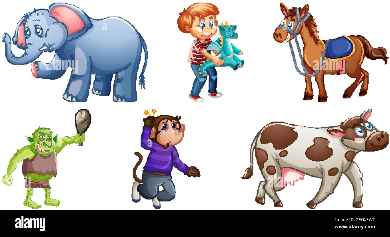 Set of different nursery rhyme character isolated on white background