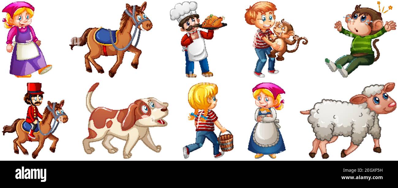 Set of different nursery rhyme character isolated on white background