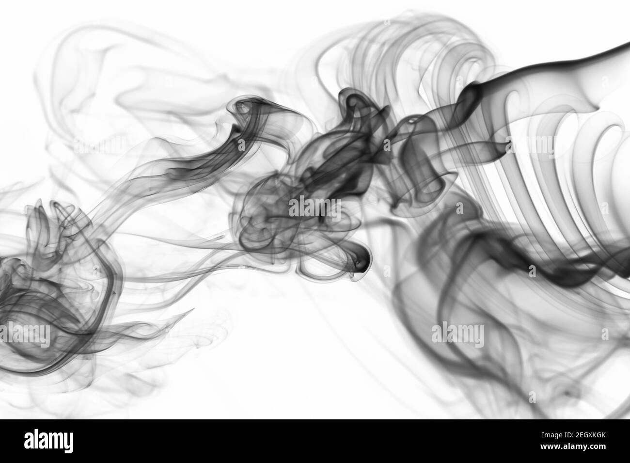 Abstract cloud of black transparent smoke background on white backdrop. Cloud of mystery smoke curve Stock Photo
