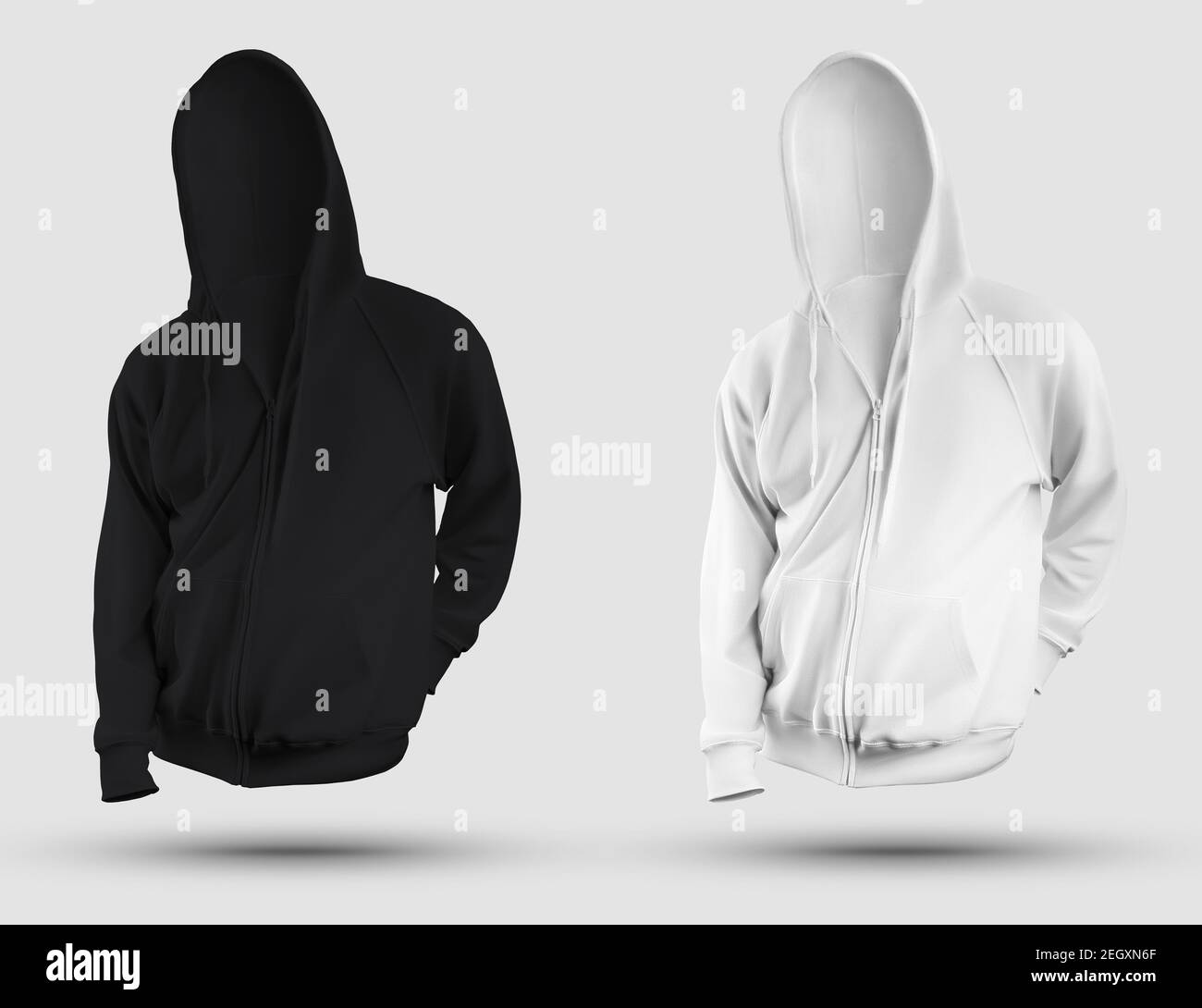 Download Mockup Of Men S Clothing Without A Body White Black Hoodie With A Zipper Sweatshirt 3d Rendering For Design Advertising In The Store Pullover Tem Stock Photo Alamy