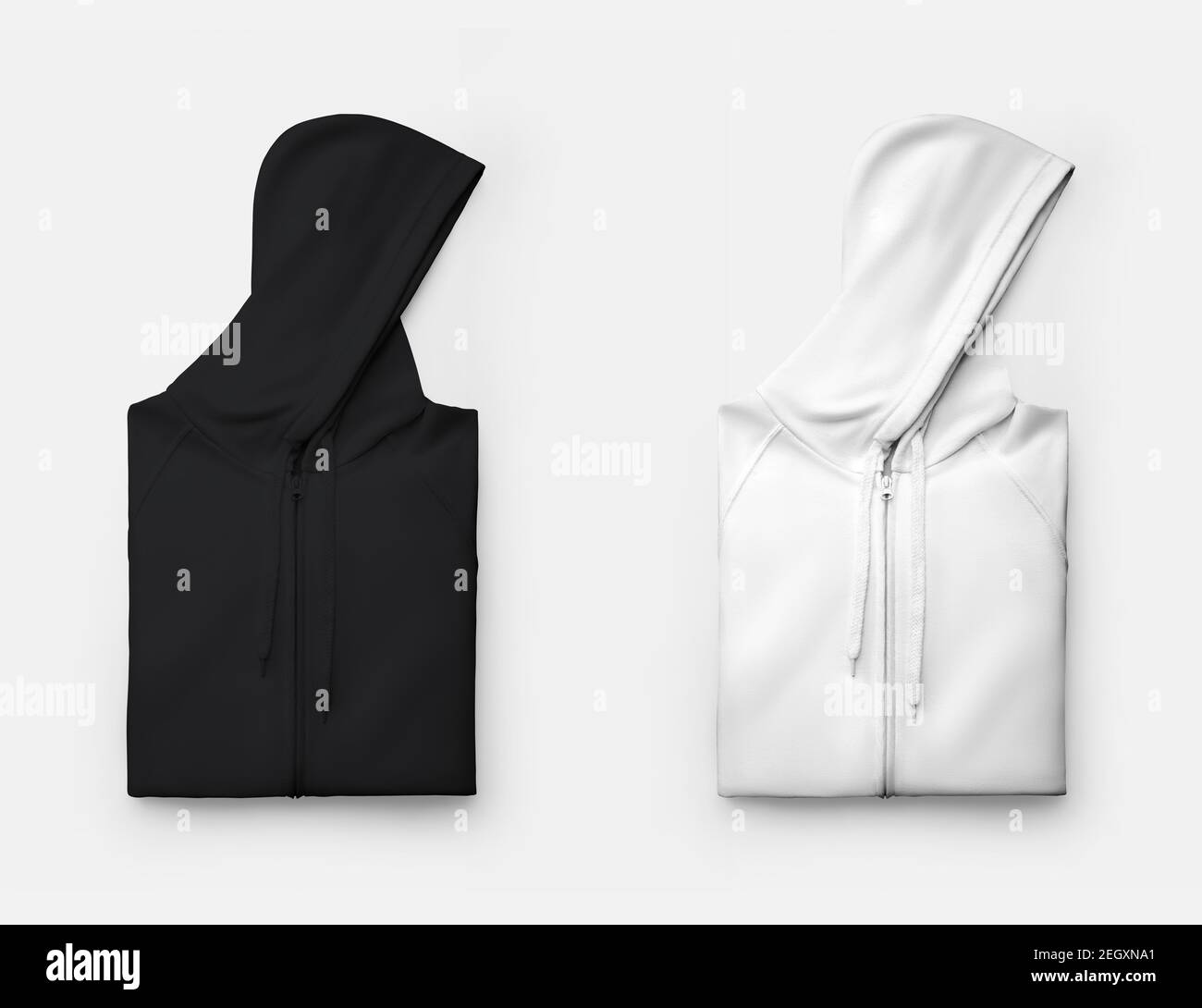 Download Mockup Of White Black Hoodie Beautifully Folded Stylish Clothes With Zipper Closure And Ties Isolated On Background Textured Clothing Template For Stock Photo Alamy