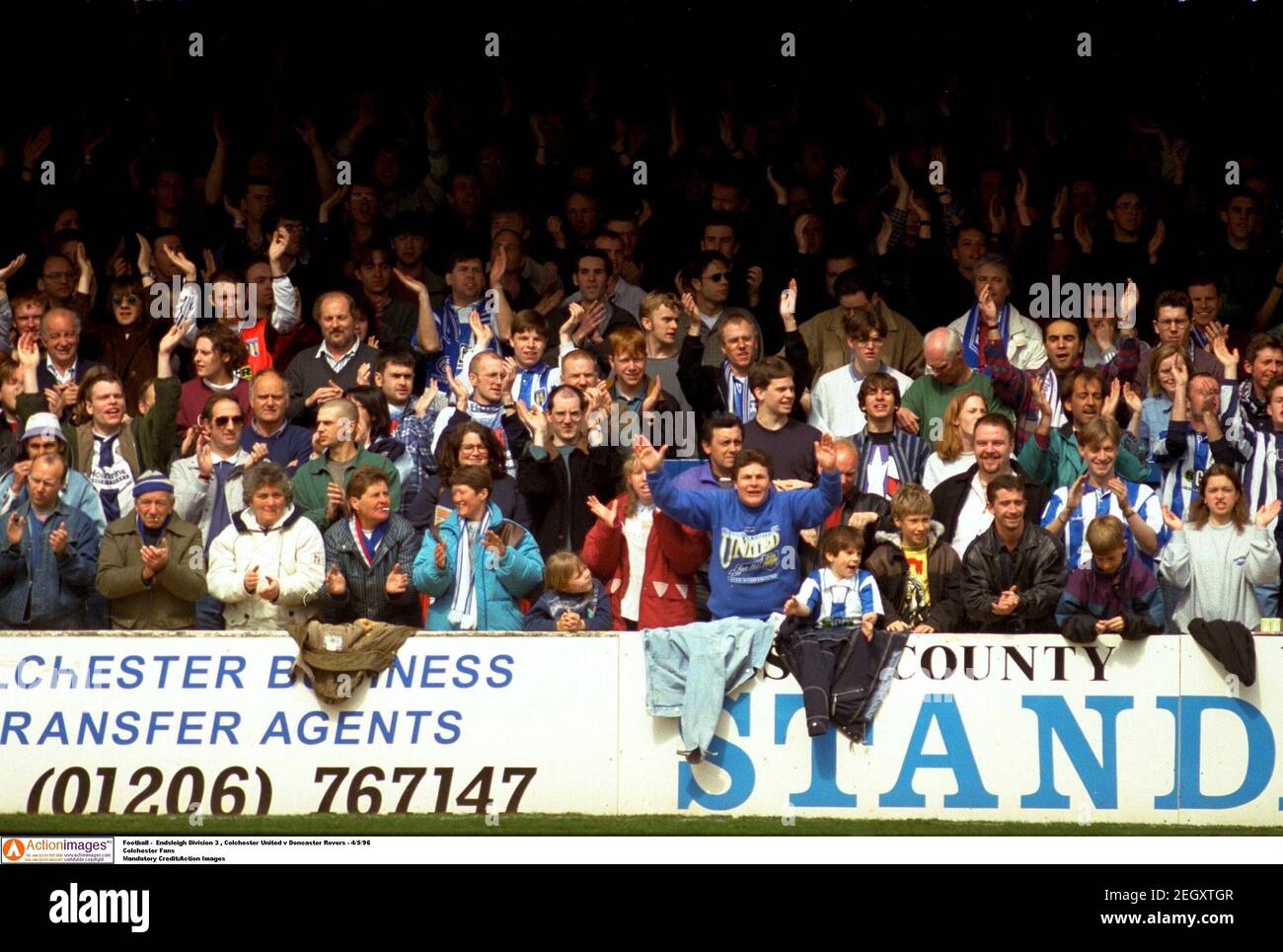 Football -  Endsleigh Division 3 , Colchester United v Doncaster Rovers - 4/5/96  Colchester Fans  Mandatory Credit:Action Images Stock Photo