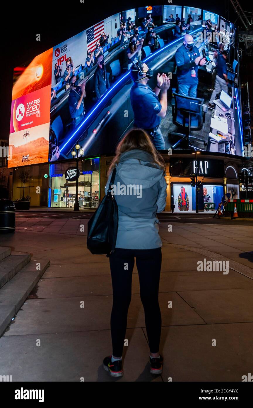 London, UK. 18 Feb 2021. The team celebrates the landing The landing