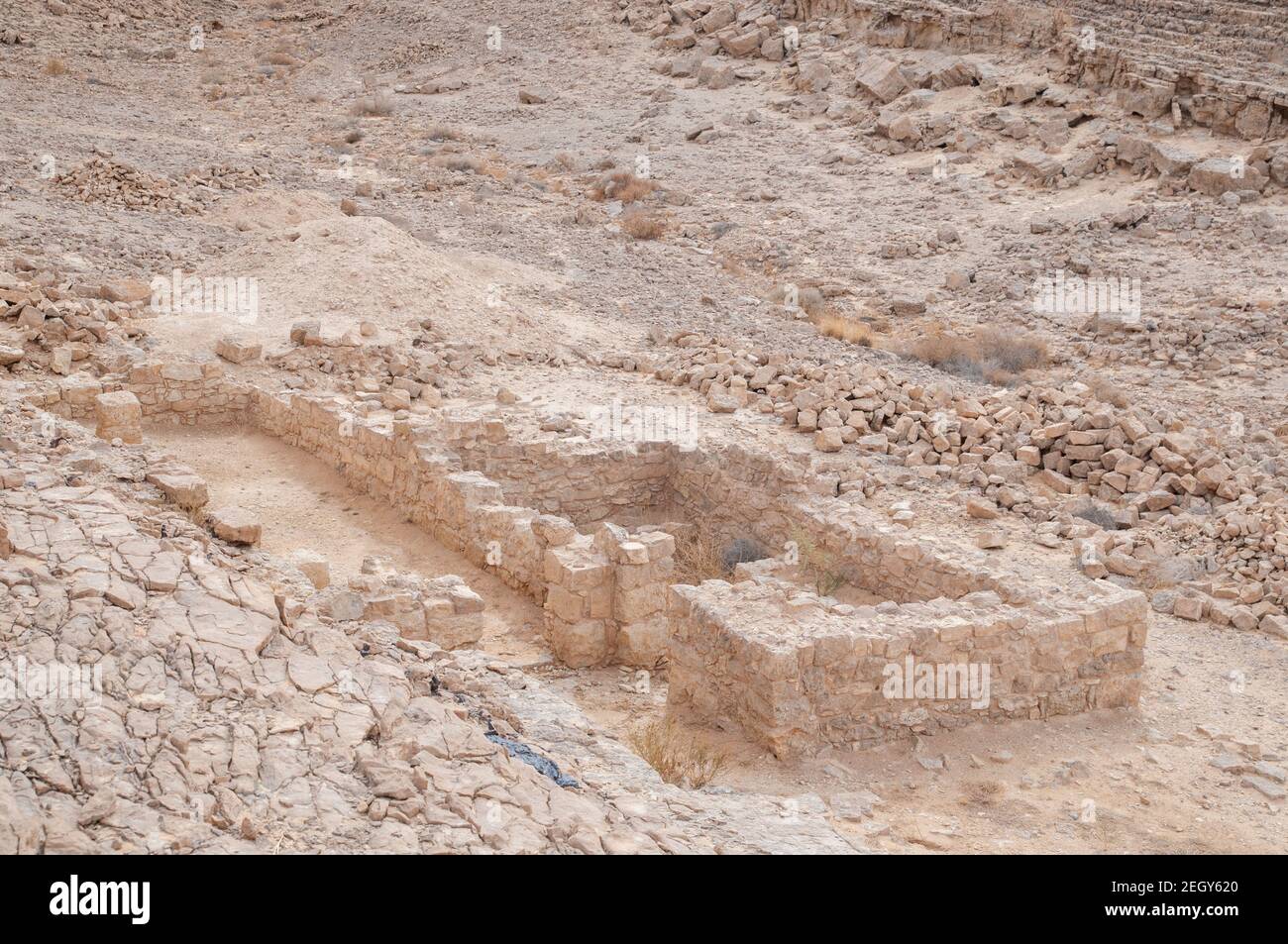 prehistoric granary and threshing floor site in the Uvda valley desert region, Negev, Israel. These sites have been dates to  have been dated to the B Stock Photo