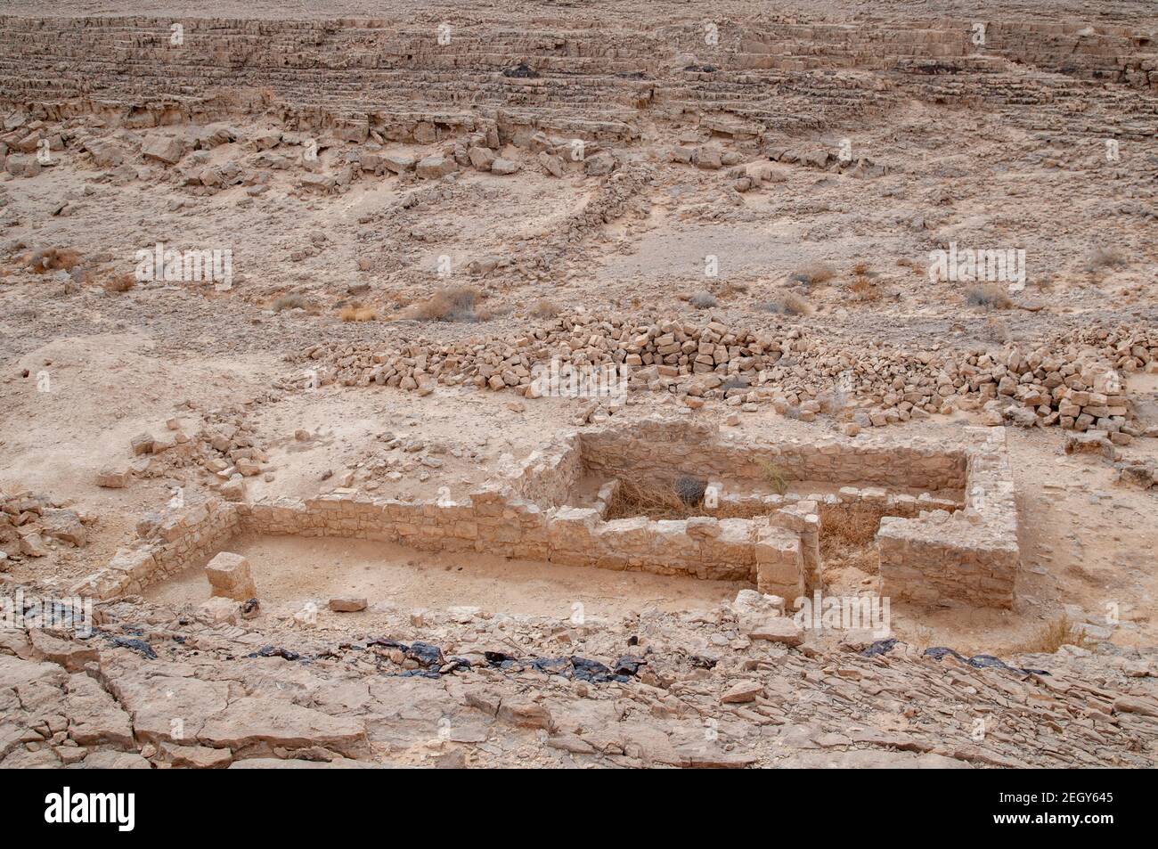 prehistoric granary and threshing floor site in the Uvda valley desert region, Negev, Israel. These sites have been dates to  have been dated to the B Stock Photo