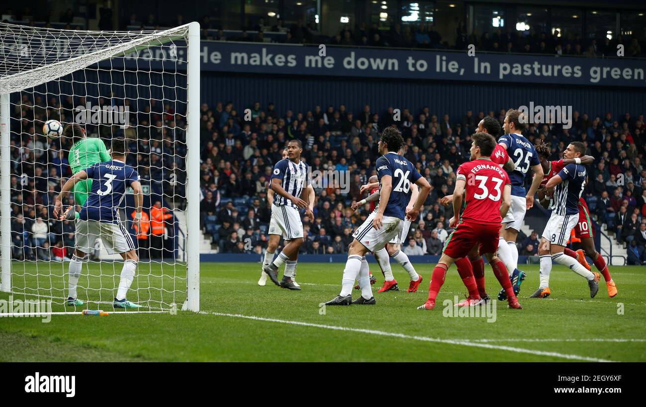Soccer Football - Premier League - West Bromwich Albion vs Swansea City - The Hawthorns, West Bromwich, Britain - April 7, 2018   Swansea City's Tammy Abraham scores their first goal                REUTERS/Andrew Yates    EDITORIAL USE ONLY. No use with unauthorized audio, video, data, fixture lists, club/league logos or 'live' services. Online in-match use limited to 75 images, no video emulation. No use in betting, games or single club/league/player publications.  Please contact your account representative for further details. Stock Photo