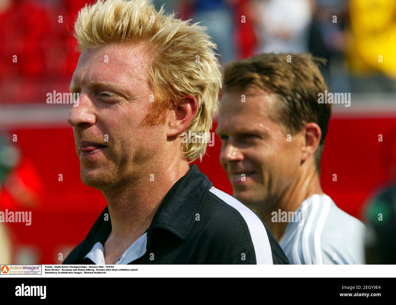 Tennis - Stella Artois Championships - Queens Club - 15/6/03 Boris Becker -  Germany and Stefan Edberg - Sweden after their exhibition match Mandatory  Credit:Action Images / Richard Heathcote Stock Photo - Alamy