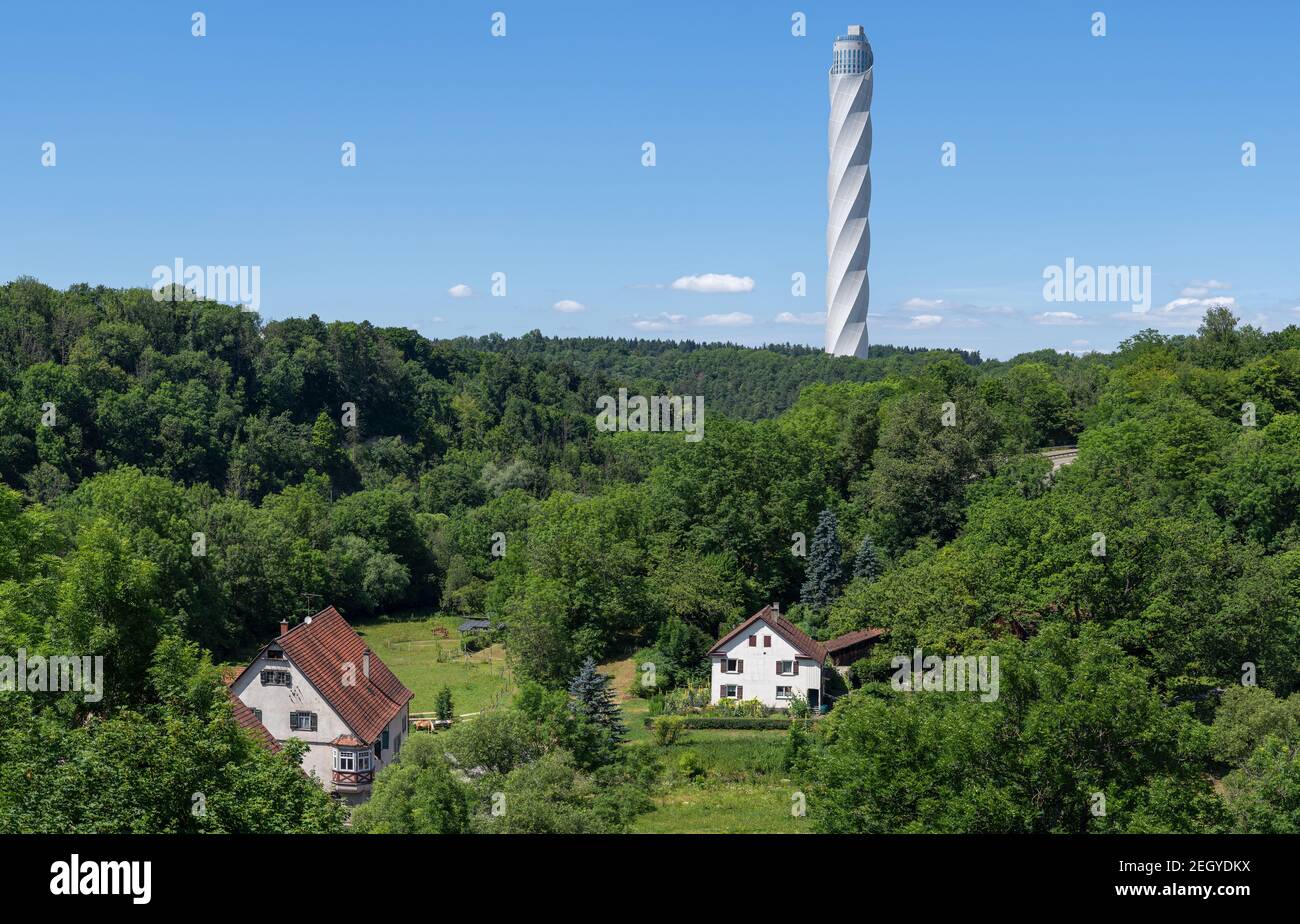 Rottweil, Germany - View over the Neckar Valley to the test tower Stock Photo
