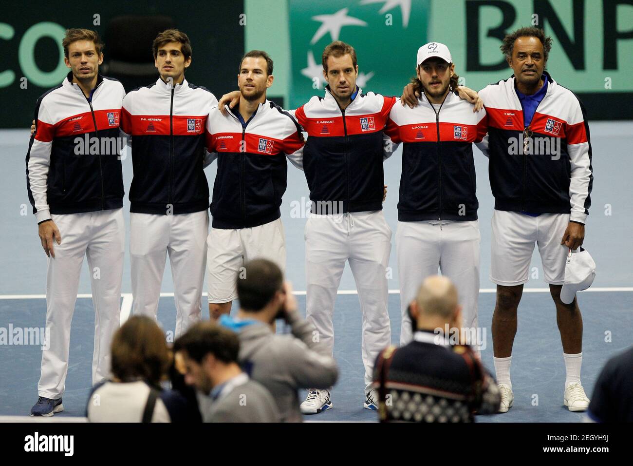 Tennis - Davis Cup - First Round - France vs Netherlands - Halle Olympique,  Albertville, France - February 4, 2018 The France team line up before the  start of play REUTERS/Emmanuel Foudrot Stock Photo - Alamy