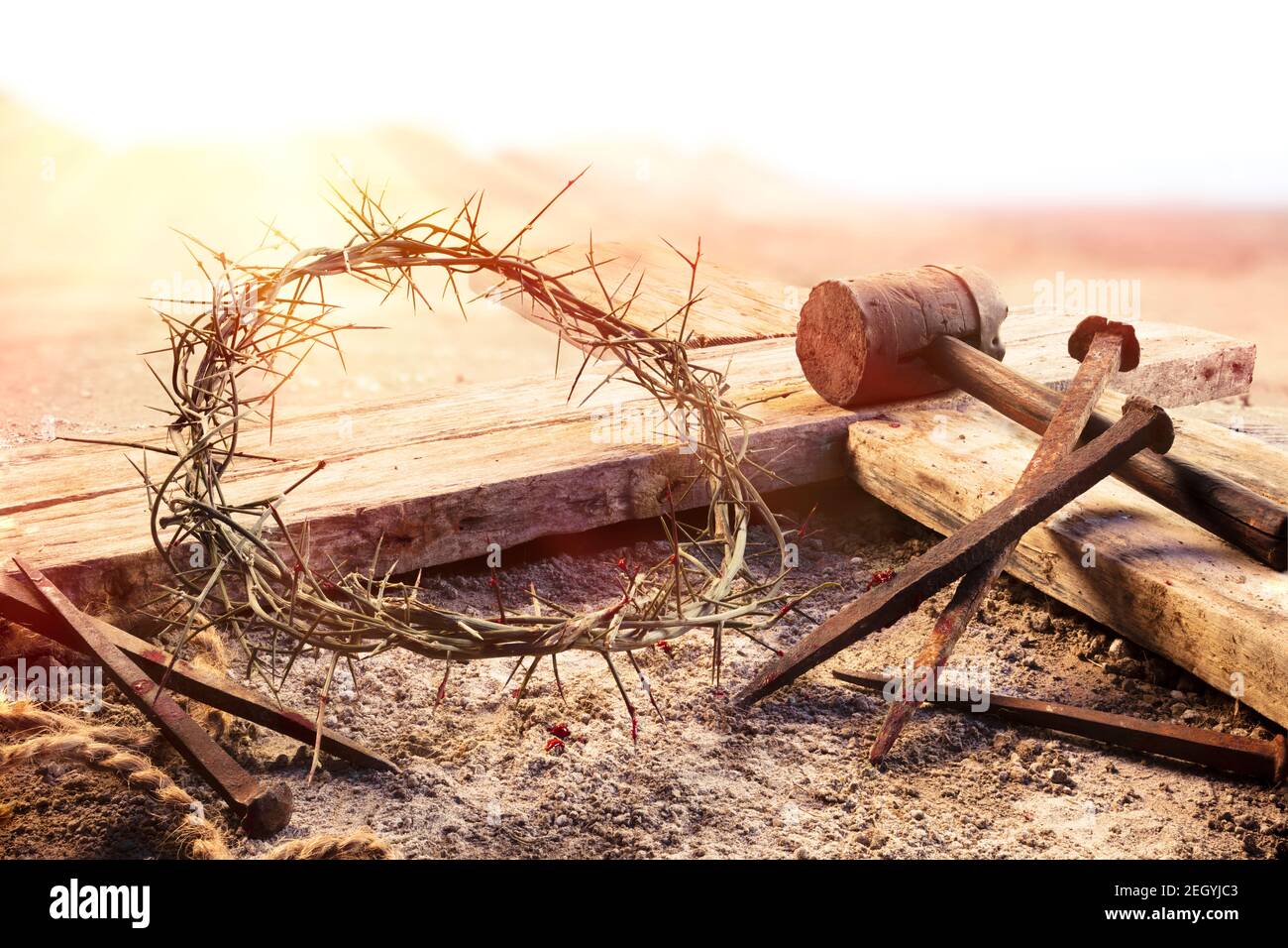 Jesus Crown Thorns and nails on Old and Grunge Wood Background. Vintage  Retro Style. - Stock Image - Everypixel