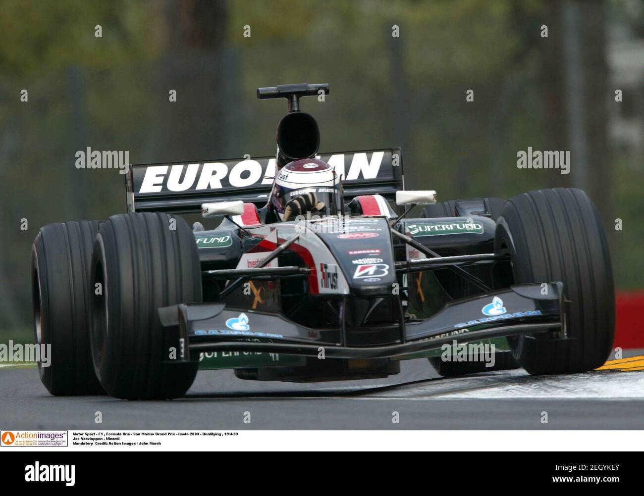 Motor Sport F1 Formula One San Marino Grand Prix Imola 2003 Qualifying 19 4 03 Jos Verstappen Minardi Mandatory Credit Action Images John Marsh Stock Photo Alamy
