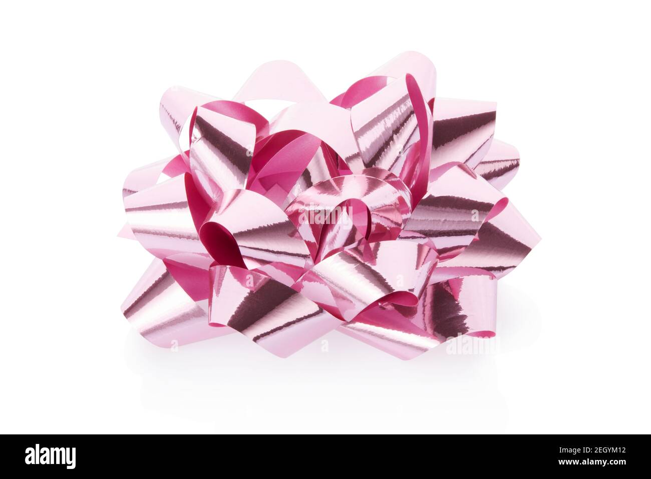 Pink, shiny gift bow on white background, clipping path Stock Photo