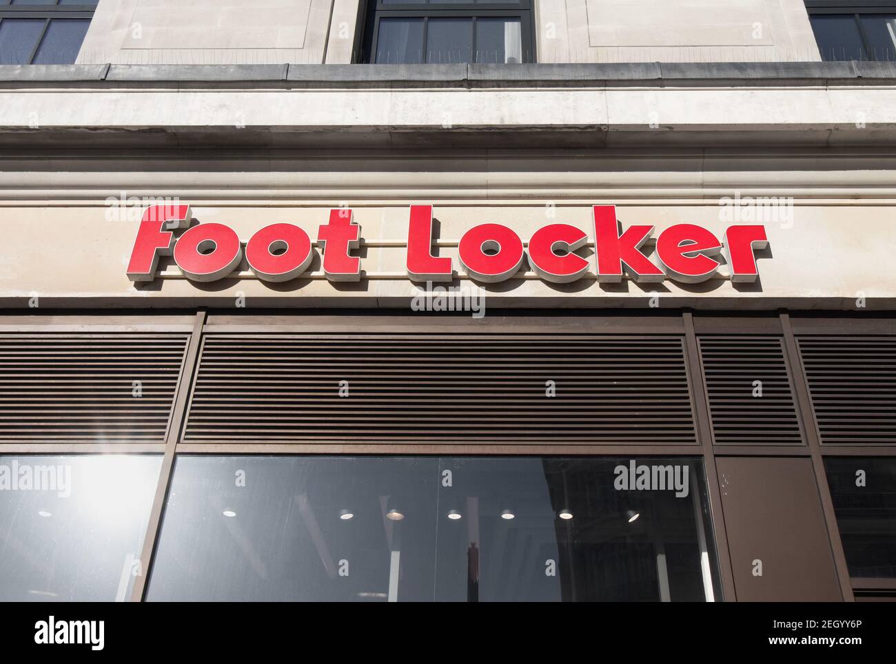 London UK - November 4th 2020 - Foot Locker sign and store exterior on Oxford Street, central London Stock Photo