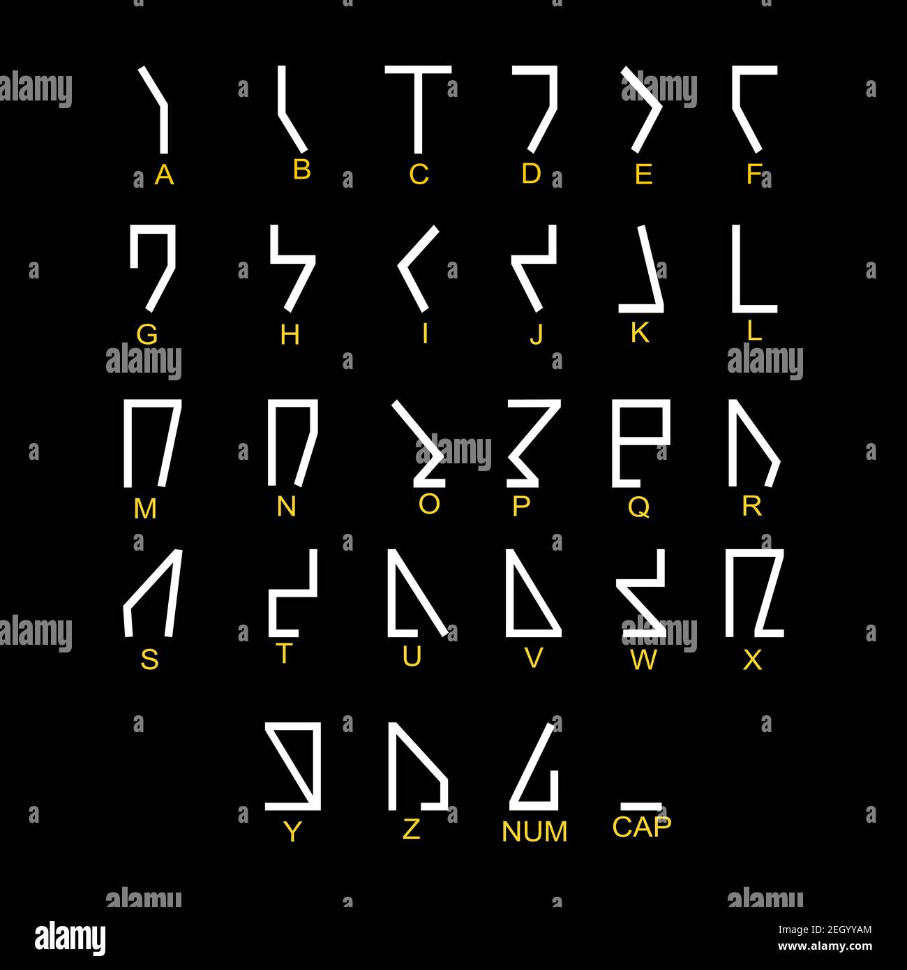 Dwemeri Alphabet. Black and white runes. Dwemeri icons. Stock Photo