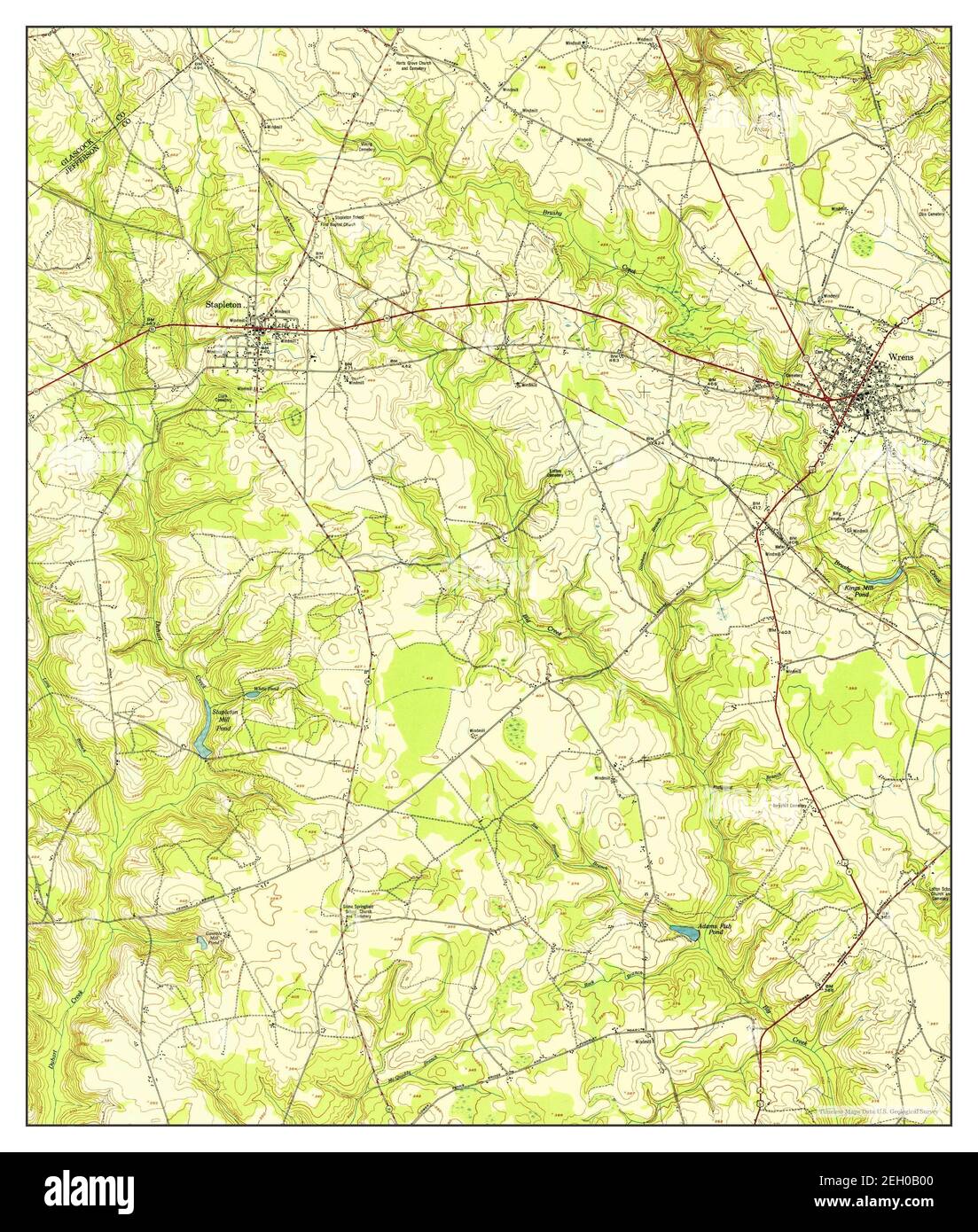 Wrens, map 1950, 124000, United States of America by Timeless