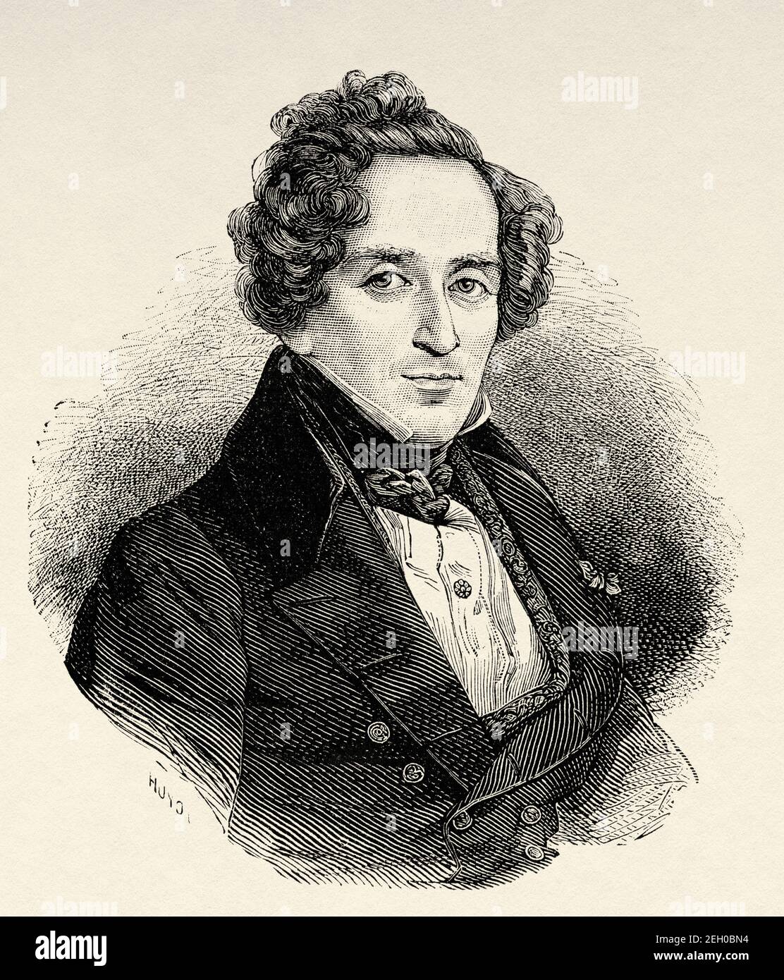 Portrait of the German opera composer Giacomo Meyerbeer (1791-1864) Germany, Europe. Old 19th century engraved illustration from El Mundo Ilustrado 1879 Stock Photo