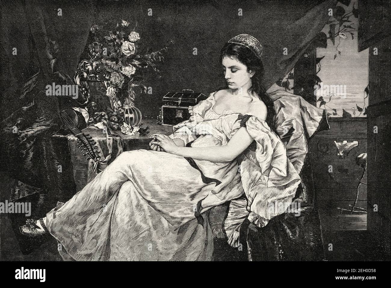 Portrait of Juliet Capulet, Europe. Old 19th century engraved illustration from El Mundo Ilustrado 1879 Stock Photo