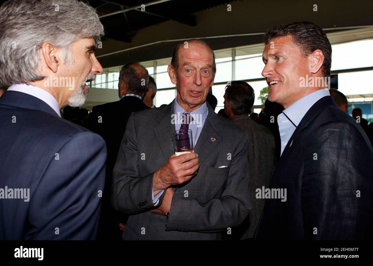Formula One - F1 - Official launch of The Silverstone Wing  - The Silverstone Wing, Silverstone Circuit, Northamptonshire, NN12 8TN  - 17/5/11  HRH Duke of Kent (C) and Former Formula One Drivers Damon Hill (L) and David Coulthard before the opening ceremony  Mandatory Credit: Action Images / Peter Cziborra  Livepic Stock Photo