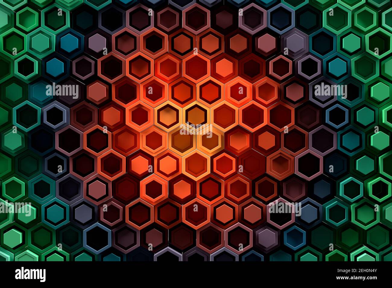 Abstract geometric background made of chaotic hexagonal surface ...