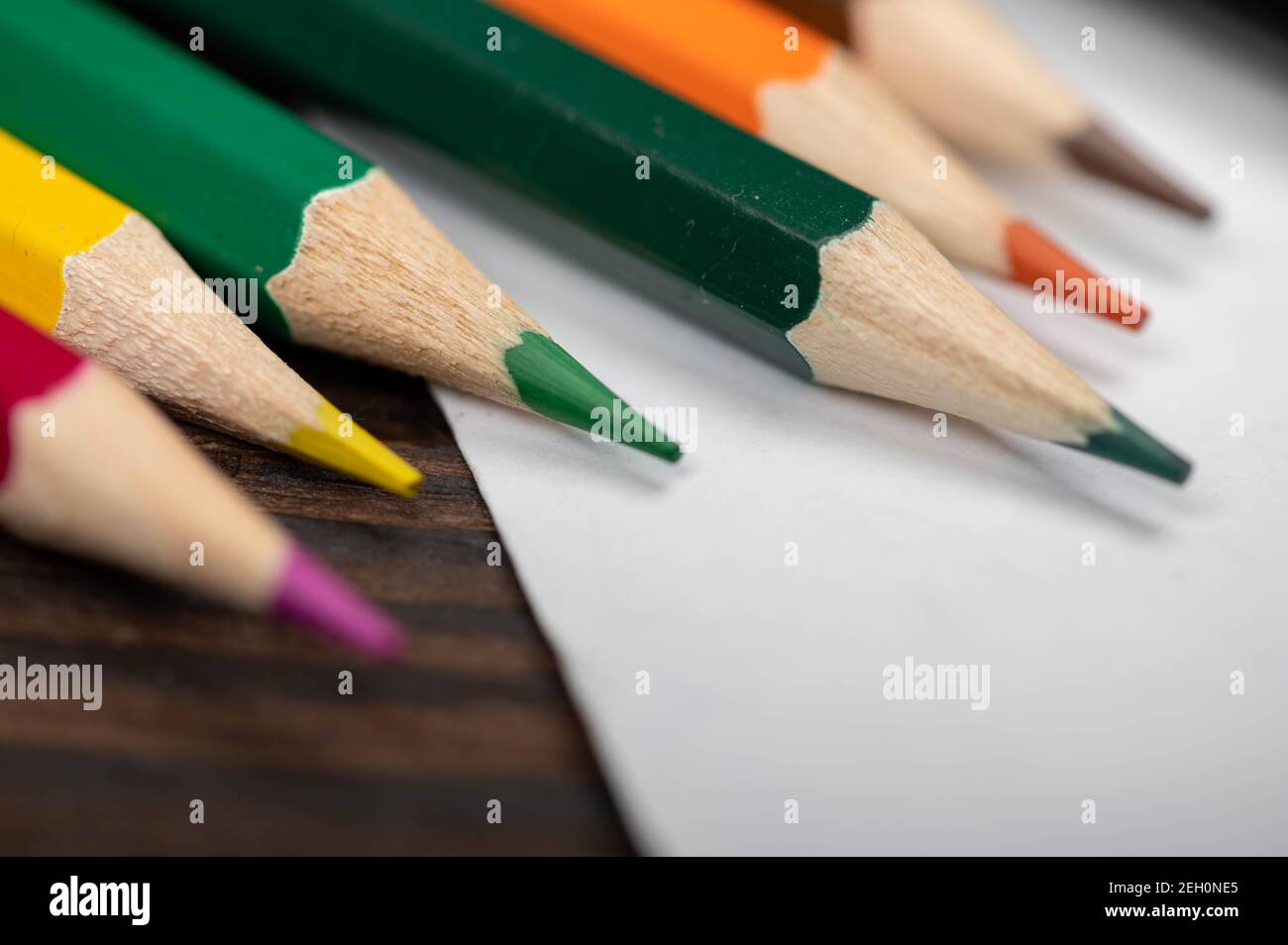 A few colored pencils. Close-up, selective focus Stock Photo