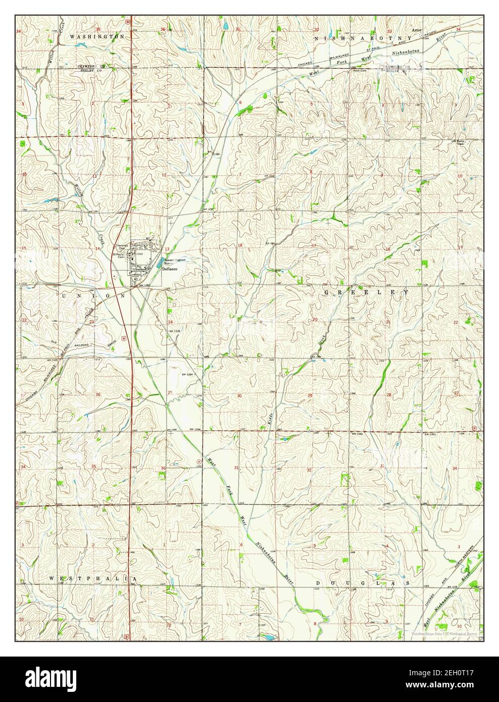 Defiance, Iowa, map 1971, 124000, United States of America by Timeless