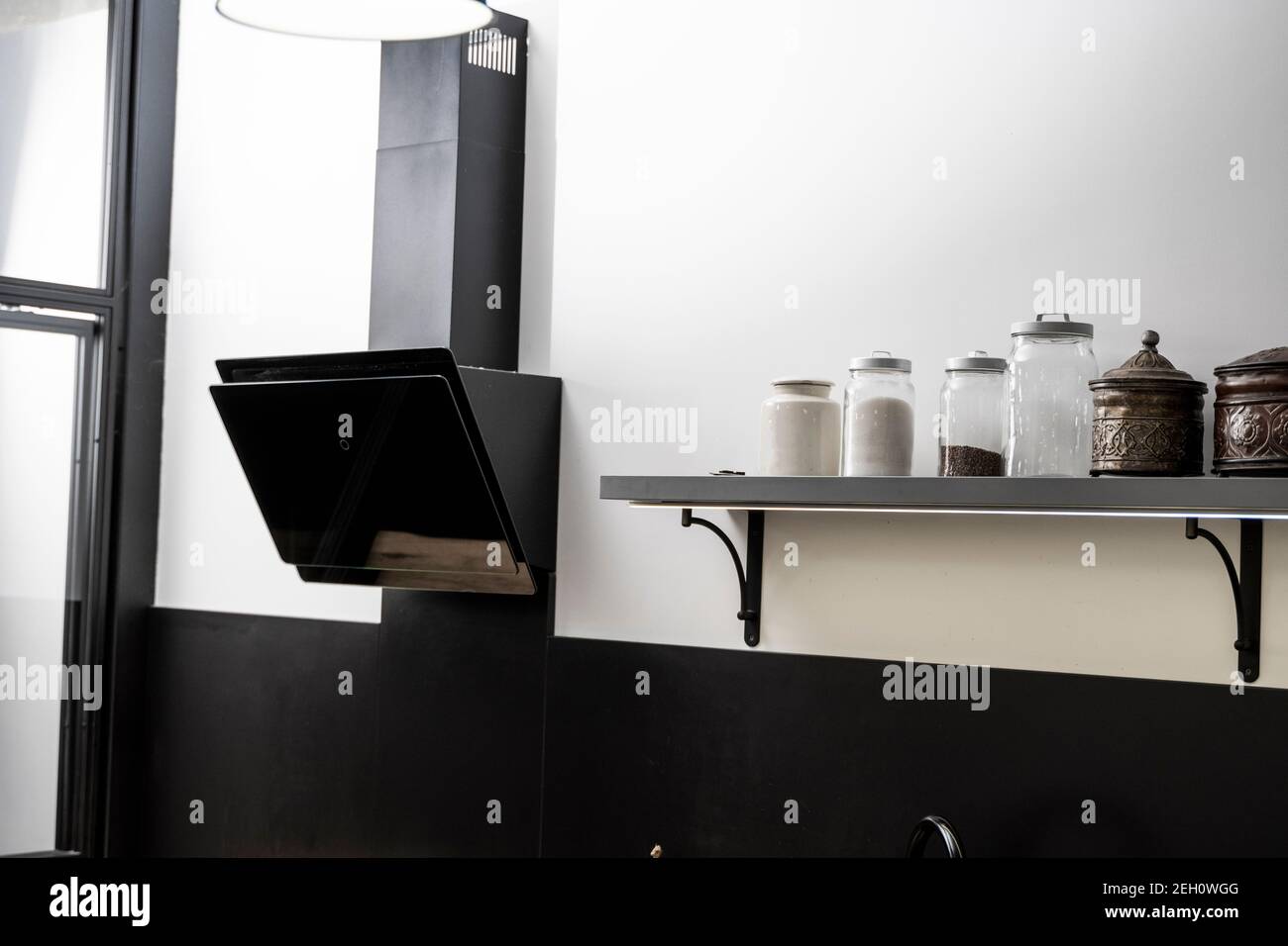 Modern black online range hood