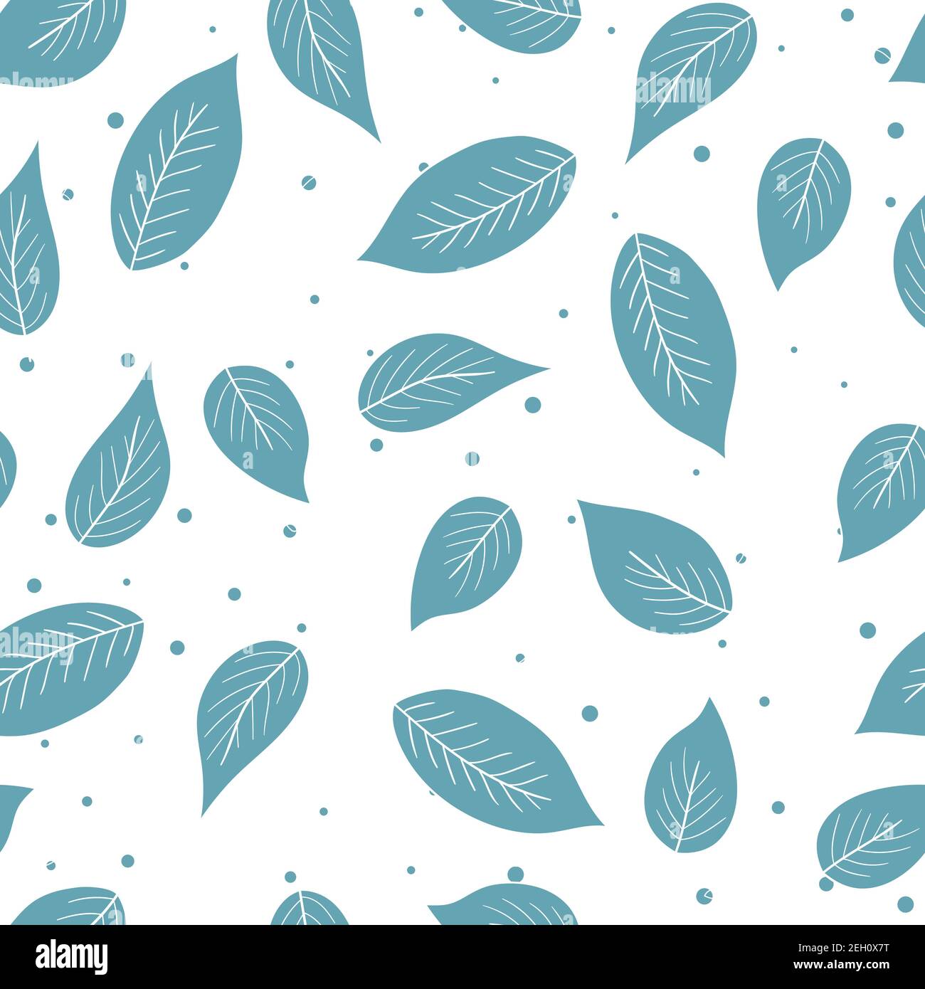 Floral seamless pattern with blue exotic leaves on white background ...