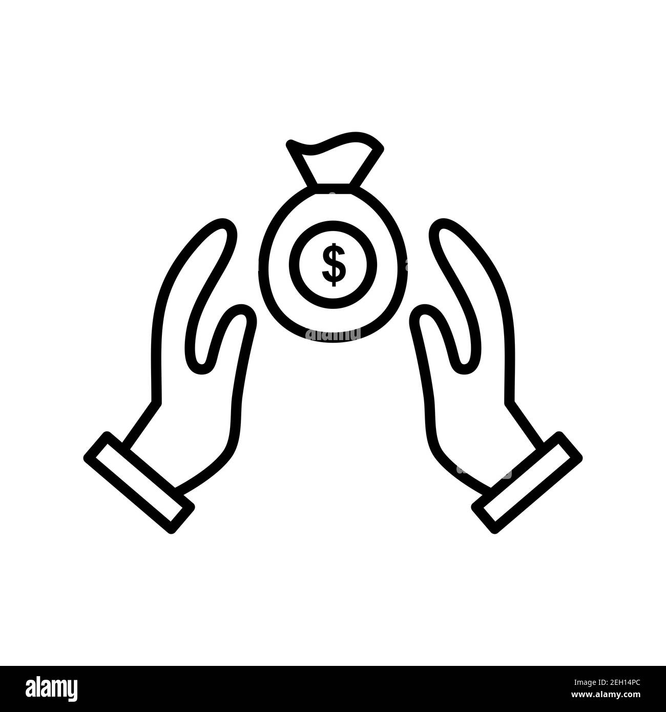Illustration of hands protecting dollar money bagline vector icon ...