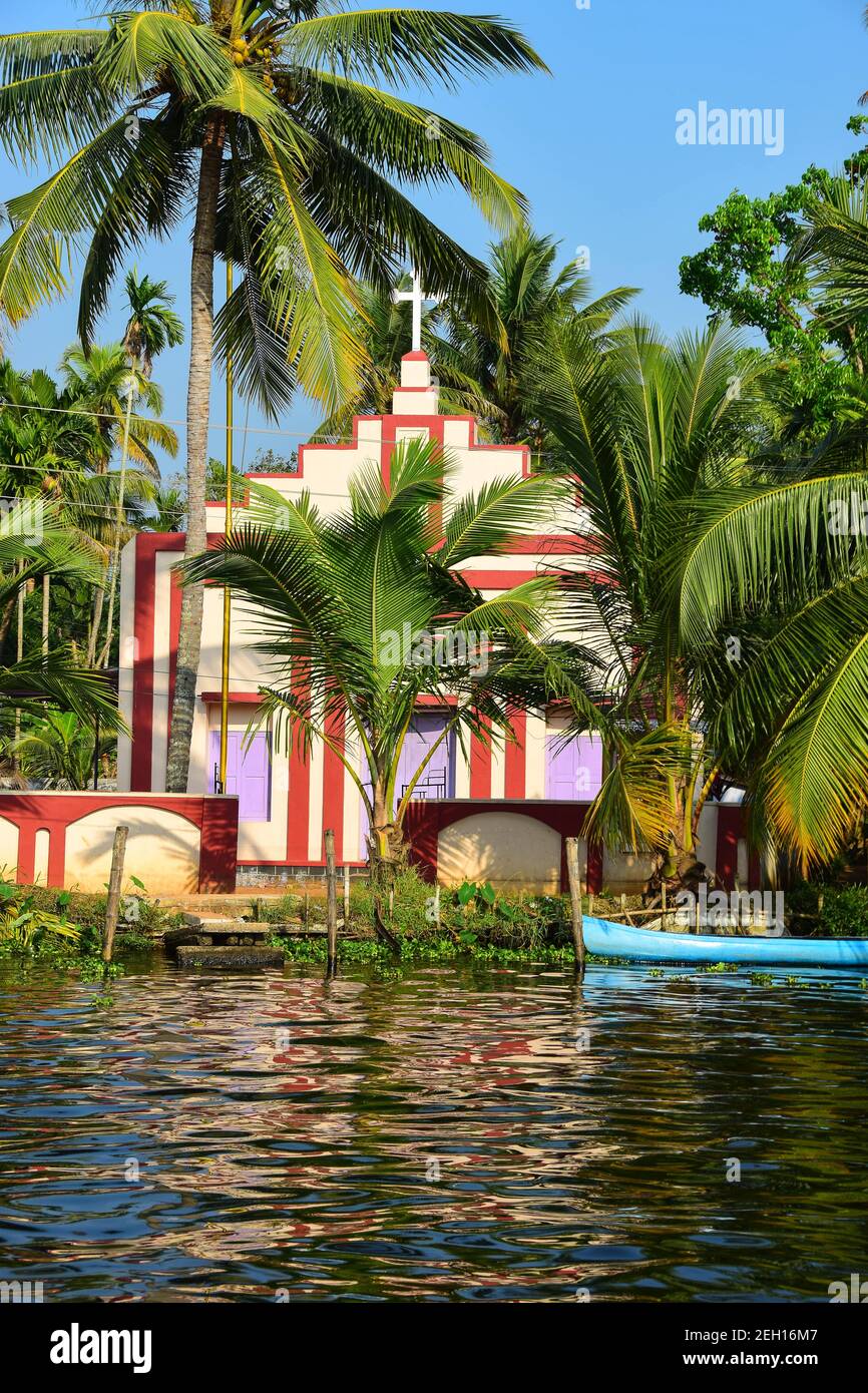 Catholic Church, Kerala Backwaters, Kerala, India Stock Photo