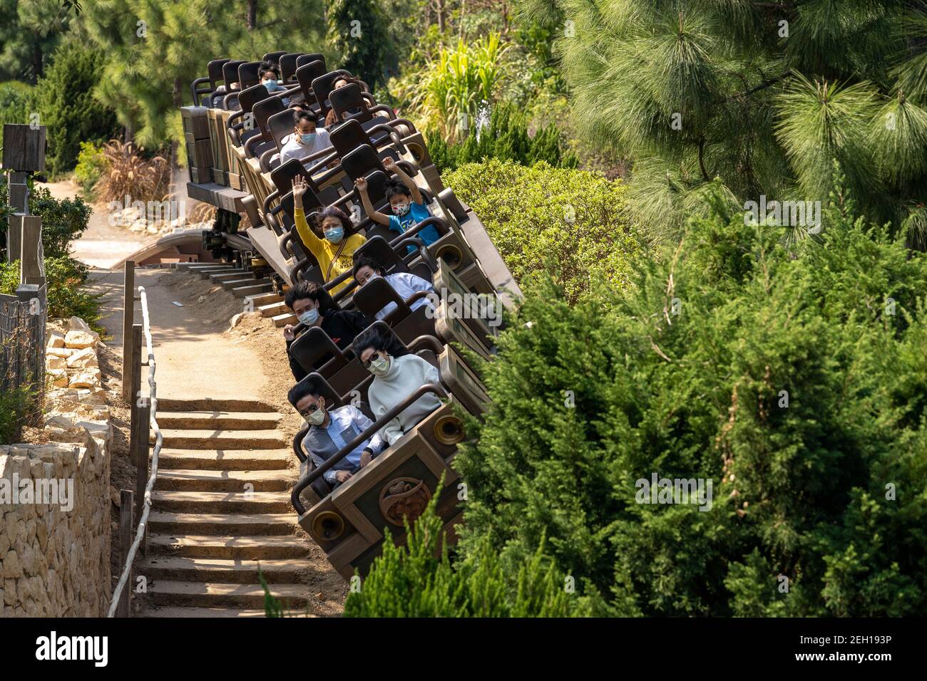 Visitors seen wearing facemasks while riding on the Big Grizzly