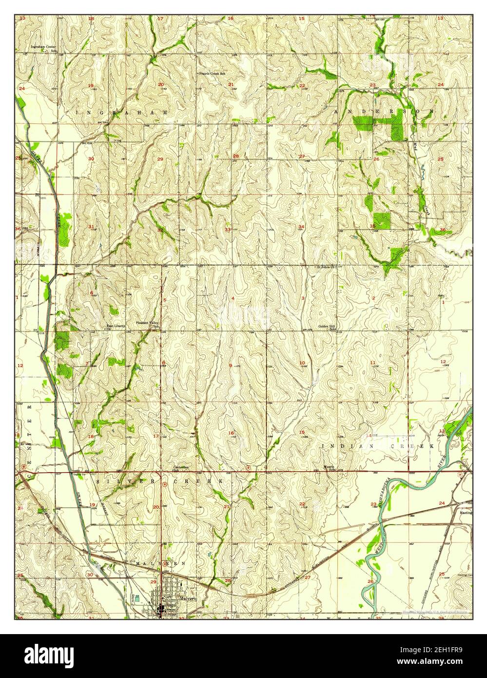 Malvern, Iowa, map 1956, 124000, United States of America by Timeless