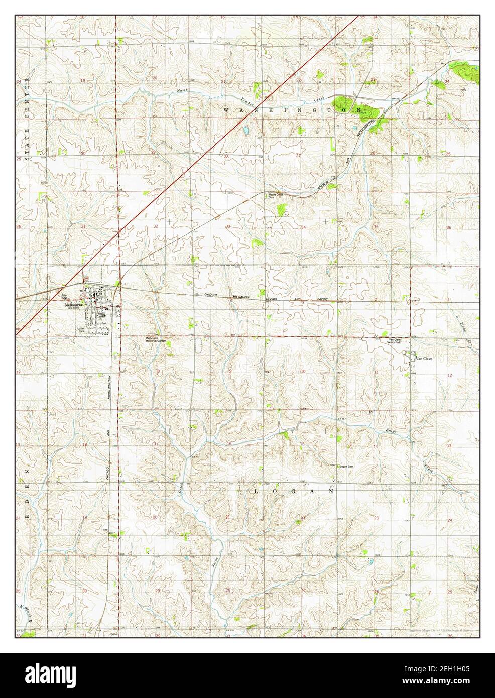 Melbourne, Iowa, map 1975, 124000, United States of America by