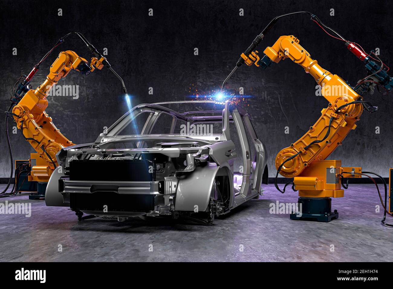 3d robots, car production line Stock Photo Alamy