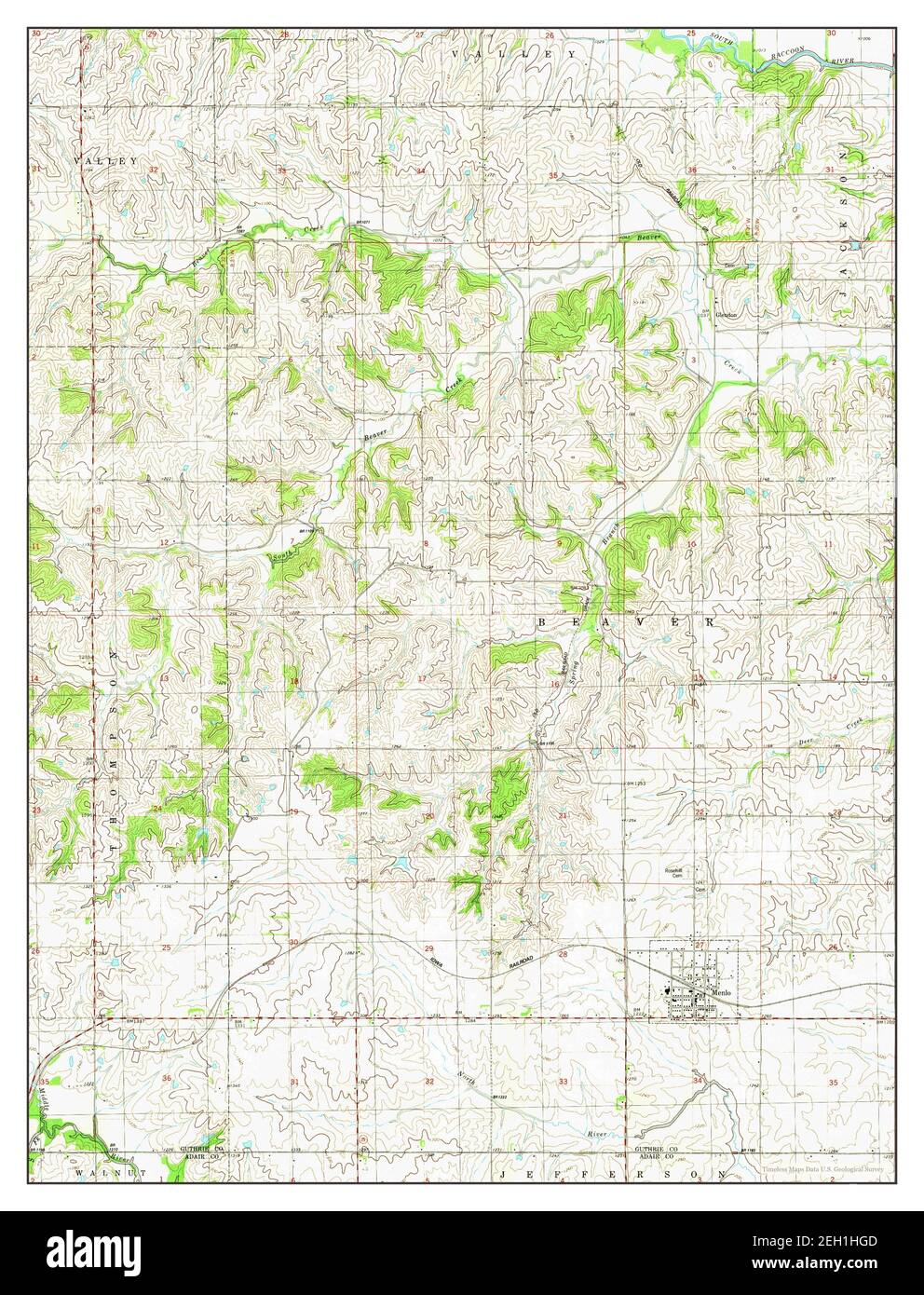 Menlo, Iowa, map 1982, 124000, United States of America by Timeless