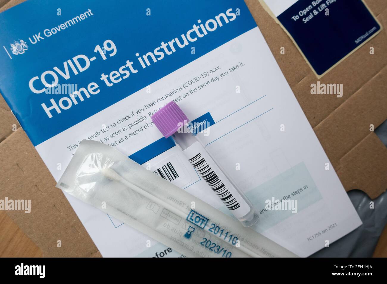 Home Covid Test kit for International arrival passengers into the UK . Service costs 210 GBP for two kit Stock Photo