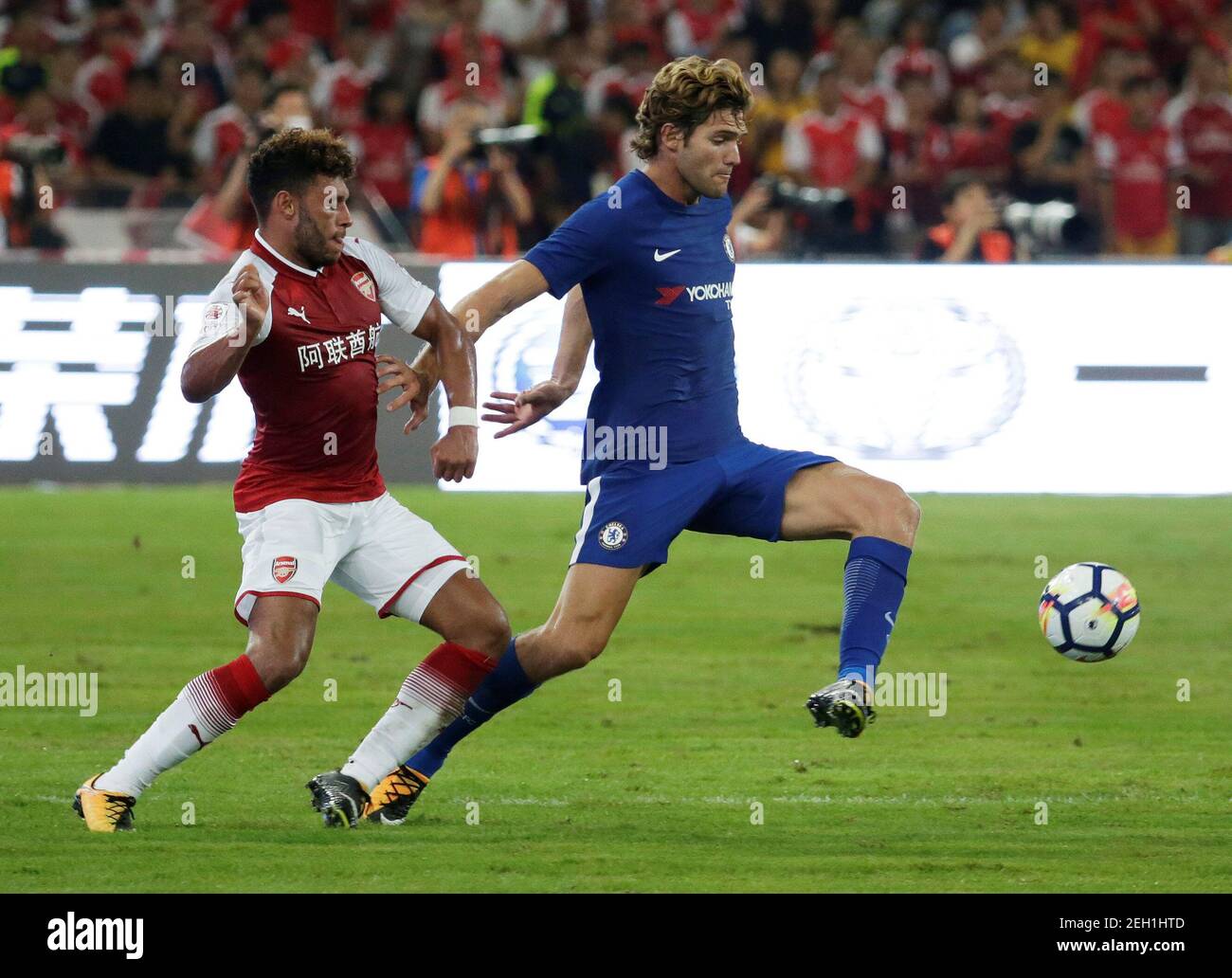 Soccer Football - Arsenal v Chelsea - Pre Season Friendly - June 22, 2017  Chelsea's Marcos Alonso in action with Arsenal's Alex Oxlade-Chamberlain   REUTERS/JASON LEE Stock Photo