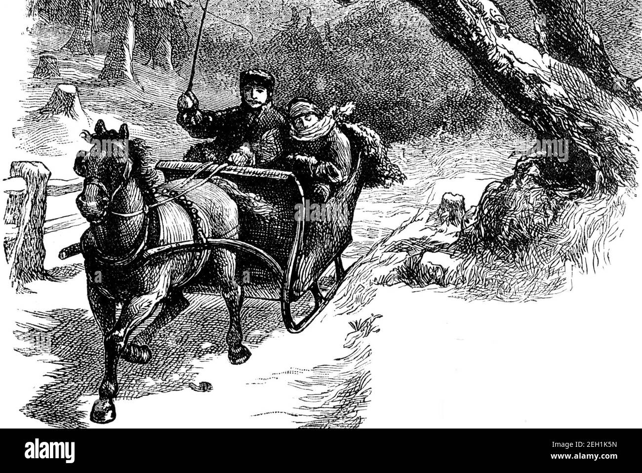 HORSE-DRAWN CUTTER-STYLE SLEIGH -19th century illustration Stock Photo