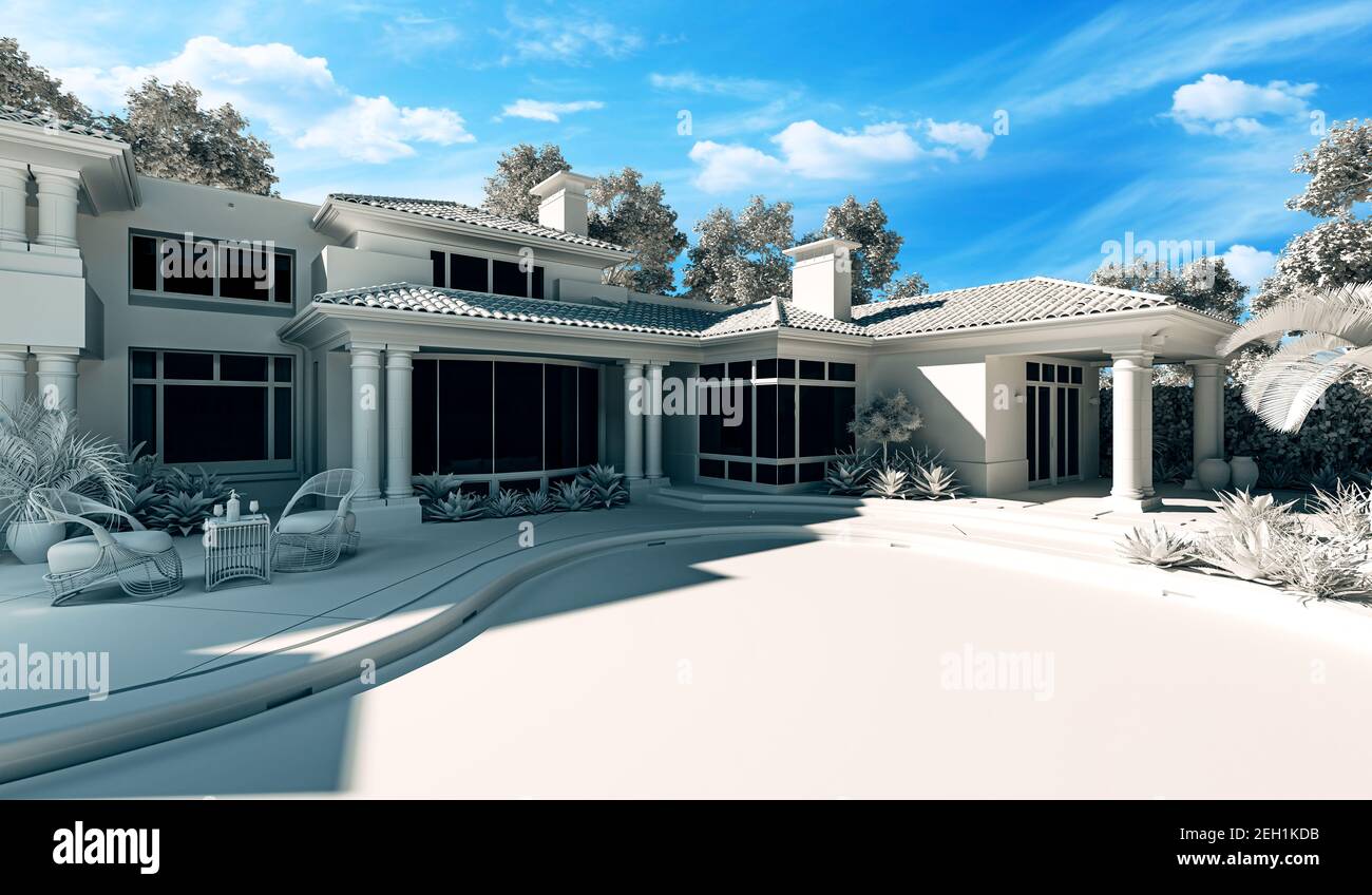 3d beautiful luxurious house exterior render Stock Photo