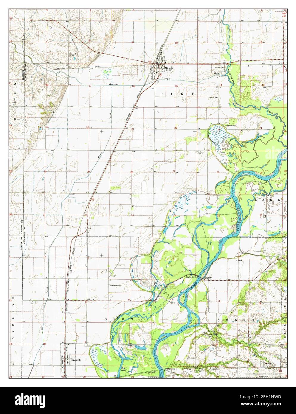 Nichols, Iowa, map 1970, 124000, United States of America by Timeless