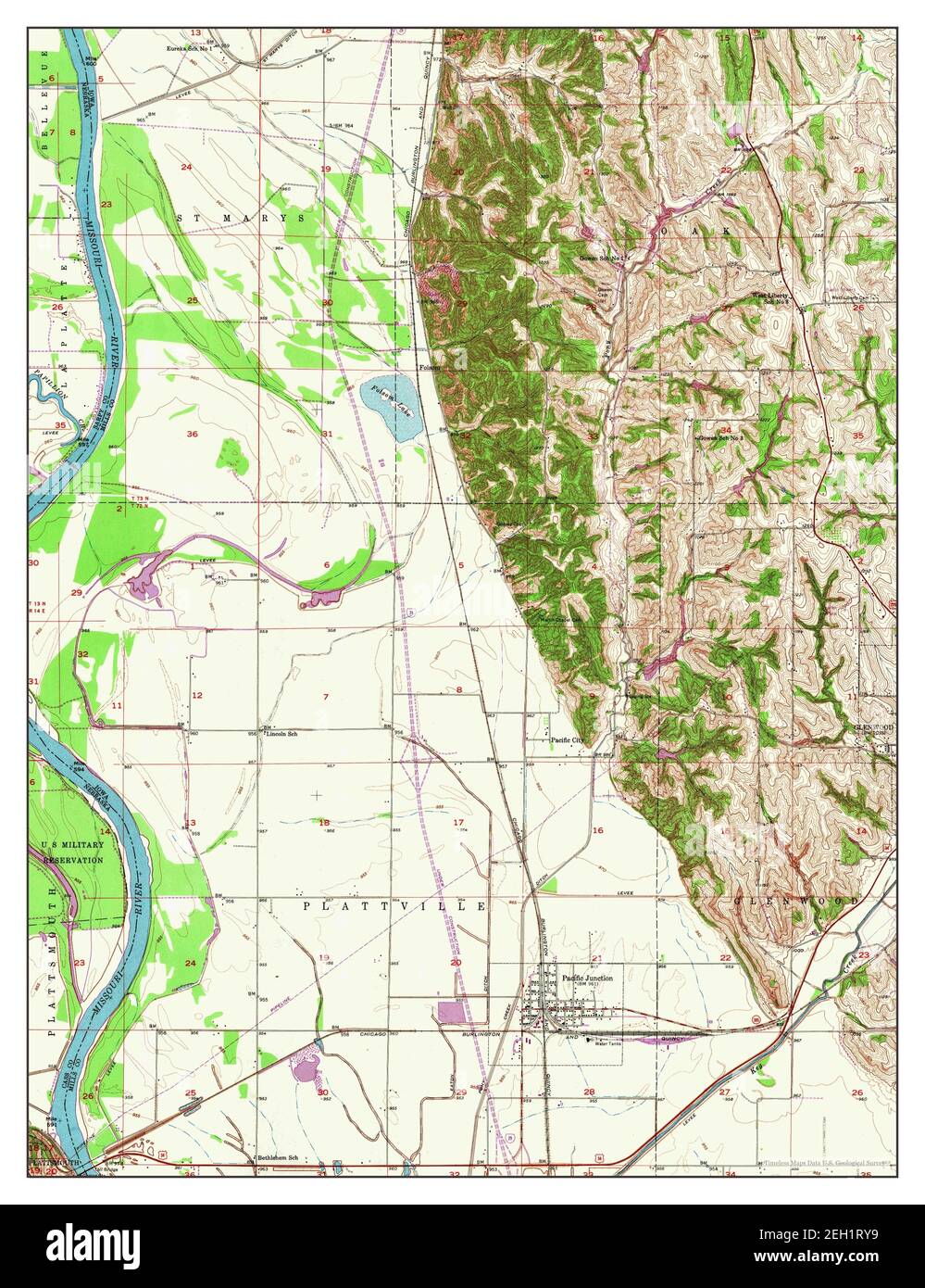 Pacific Junction, Iowa, map 1956, 124000, United States of America by