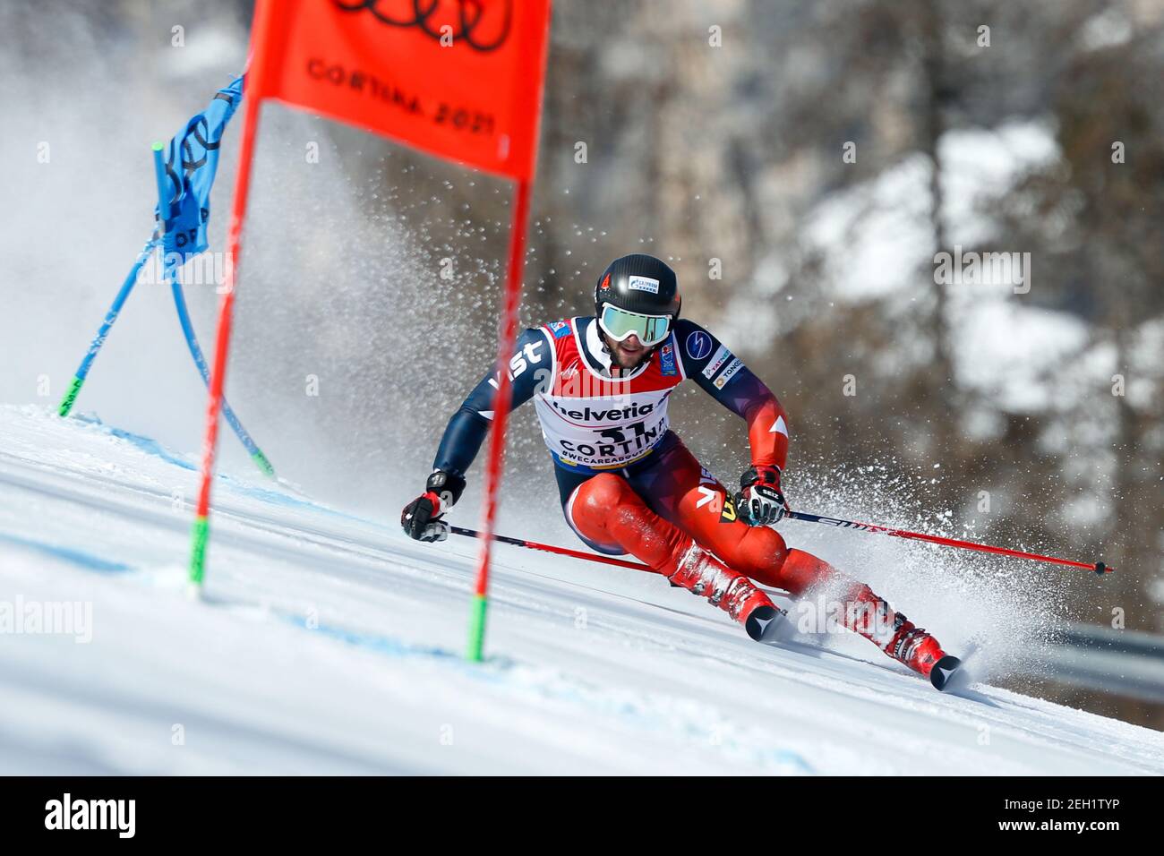 Labirinti, Cortina (BL), Italy. 19th Feb, 2021. Ivan Kuznetsov (RSF) in  action during the first run during 2021 FIS Alpine World SKI Championships  - Giant Slalom - Men, alpine ski race -