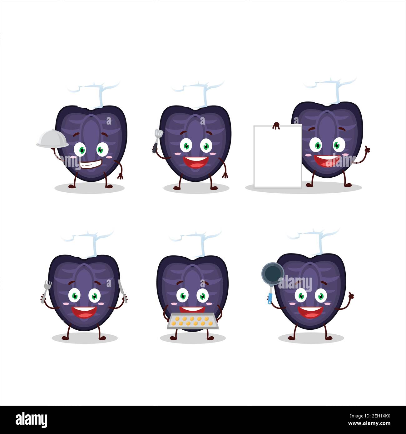 Cartoon character of slice of black strawberry with various chef emoticons. Vector illustration Stock Vector