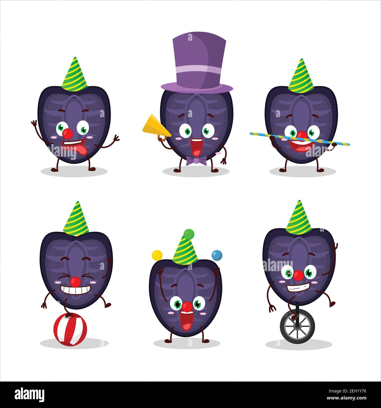 Cartoon character of slice of black strawberry with various circus shows. Vector illustration Stock Vector