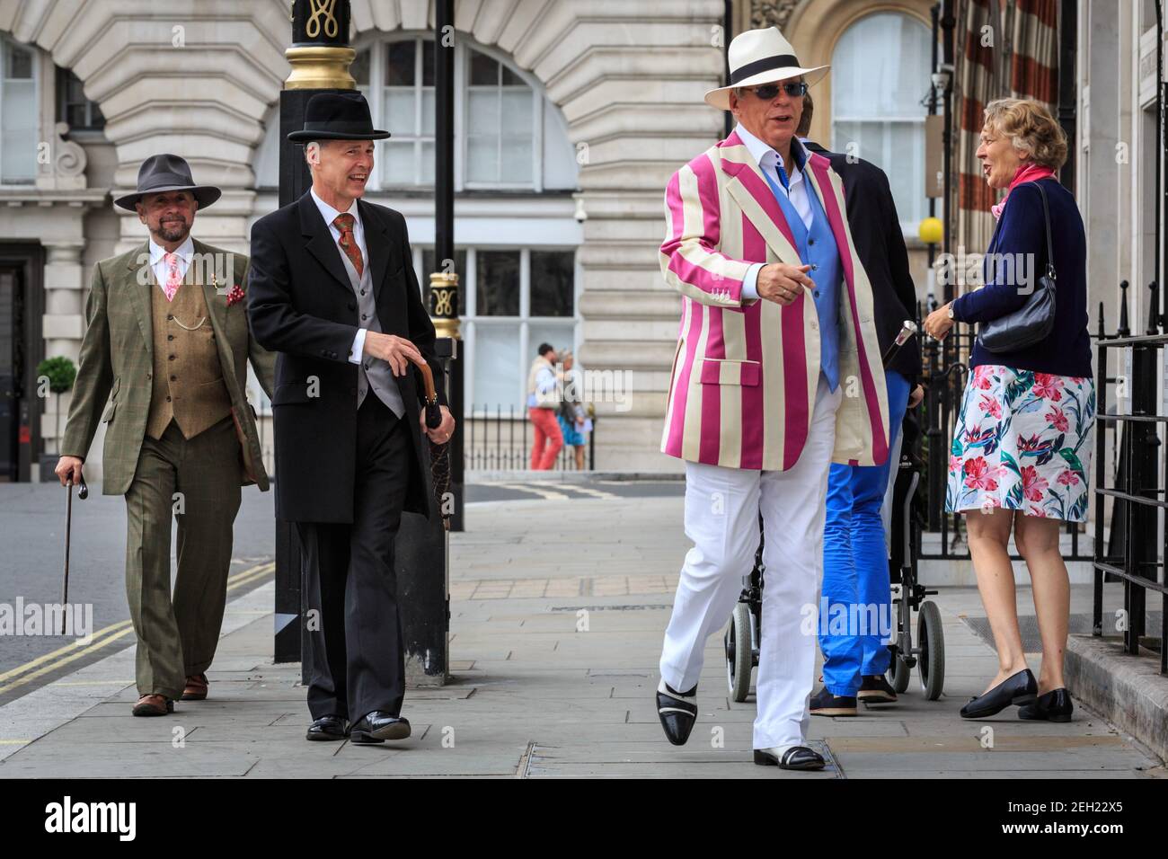 Dapper British Chaps and Chapettes at ' The Grand Flaneur' Chap Walk, Mayfair, London, UK Stock Photo